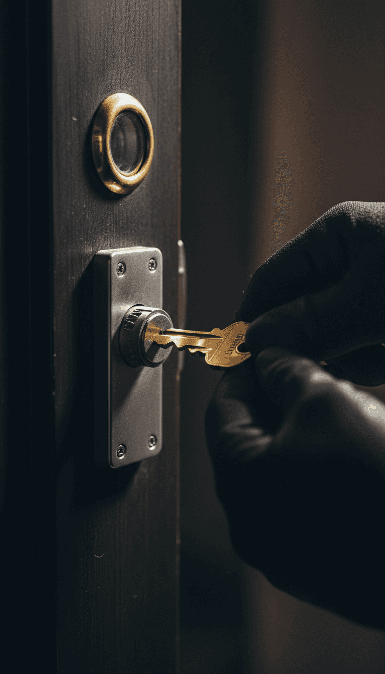 Locksmith technician installing or repairing a residential door lock